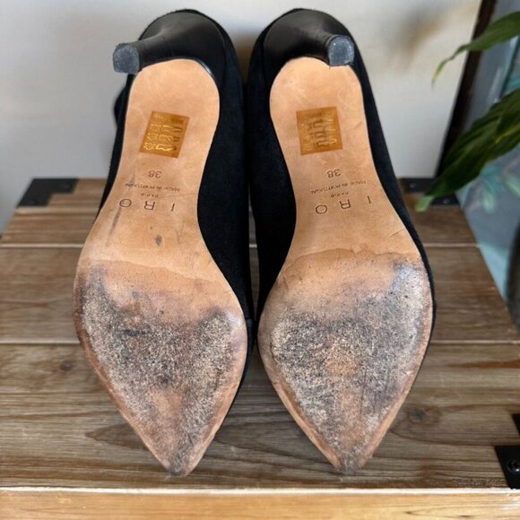 IRO The Stevie Gathered Slouch Black Suede Leather Heeled Boho Boots Size 38 / 7 - Picture 12 of 13